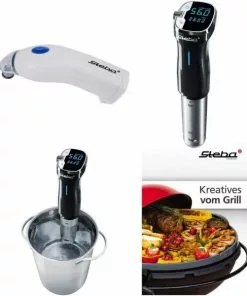 Dampfgarer & Reiskocher Steba SV 50 + VK 1 + Rezeptheft Sous-Vide Garer Edelstahl/schwarz + Weiß